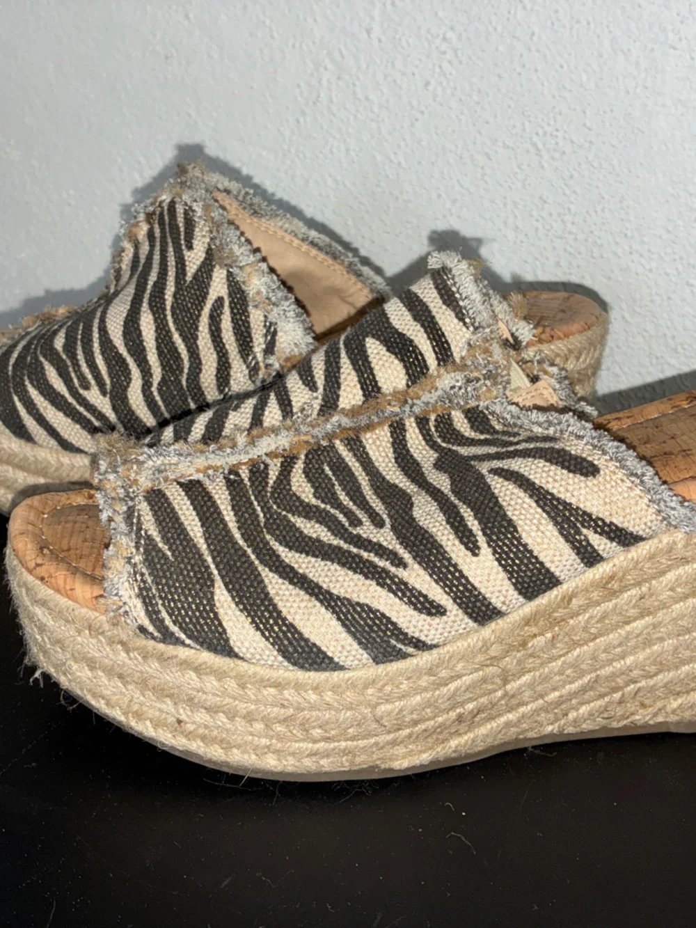 Sugar Women's Zebra Print Espadrille Wedge Slide Sandals - Black & Cream